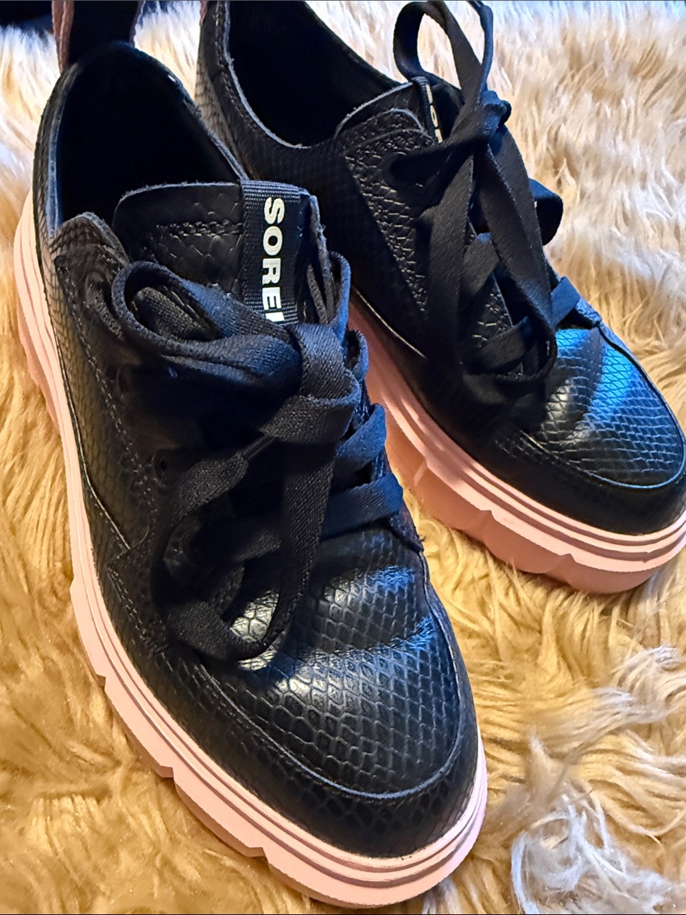 Sorel  Black Sneakers with Pink Platform Sole
